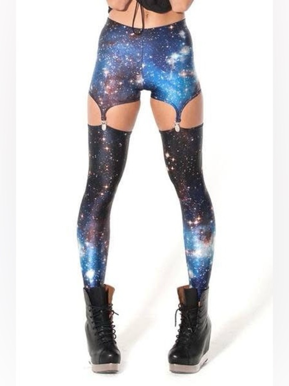 NWT Blackmilk Blue/Black Galaxy Space Garter Stretch Leggings Size Small